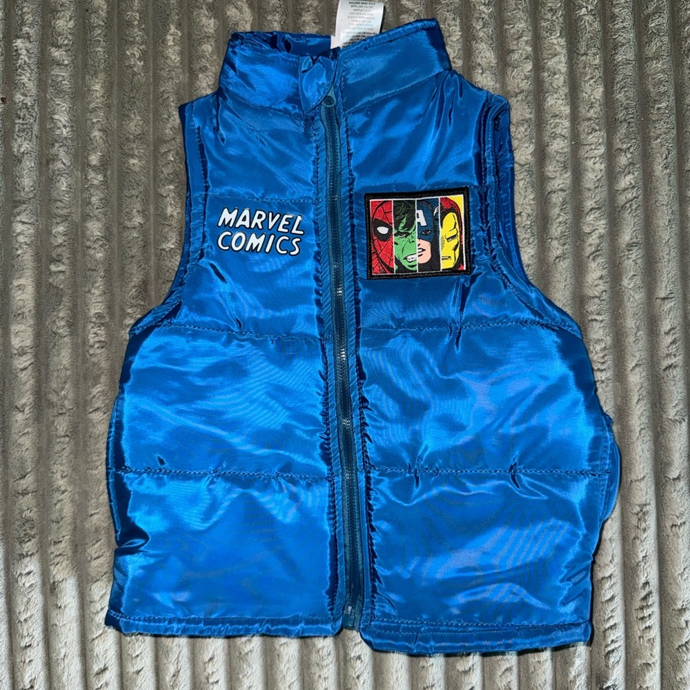 Marvel Kids Blue Puffer Vest with Hero Patch